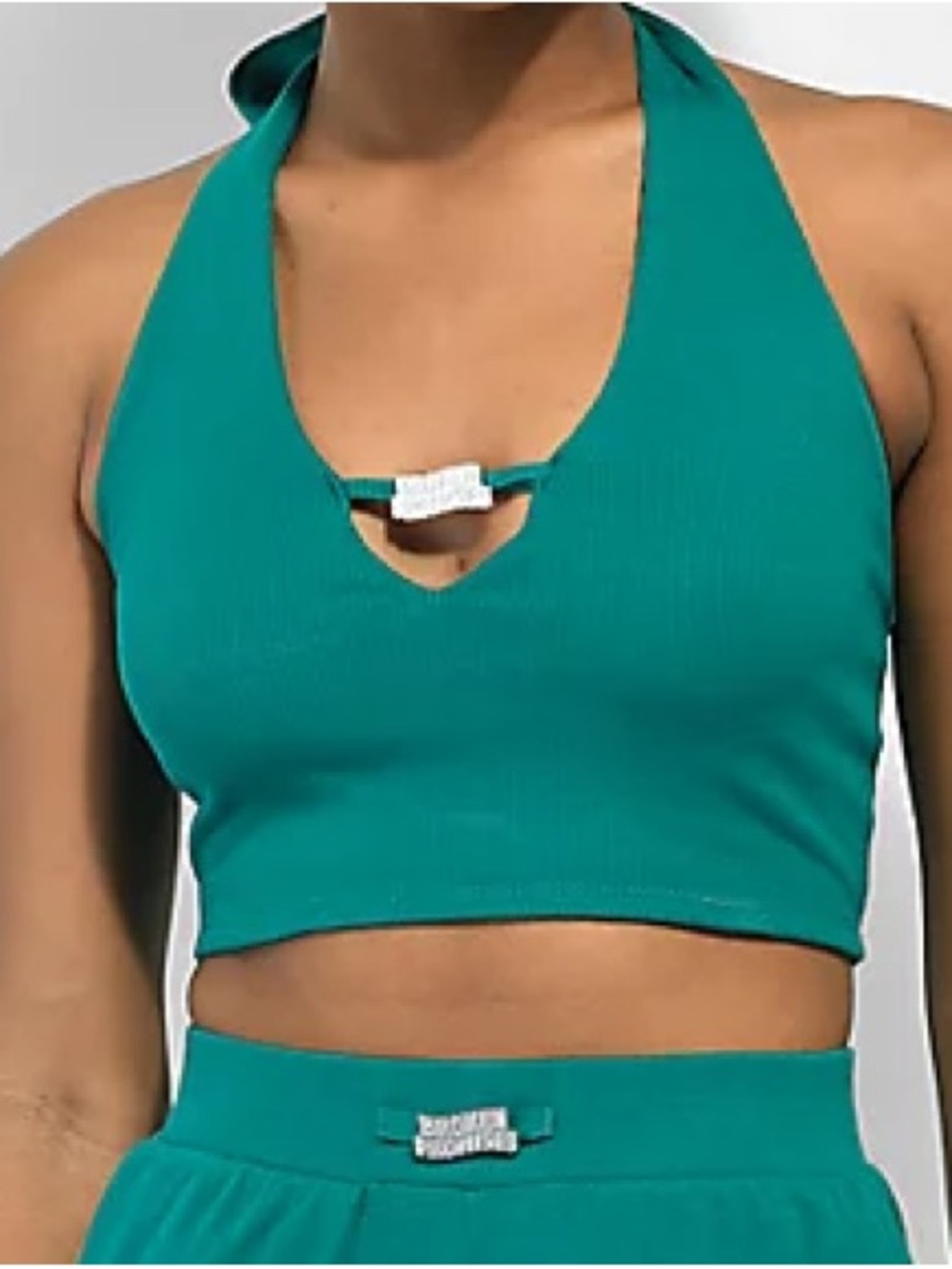 BROKEN PROMISES Women’s Teal Ribbed Halter Crop Top